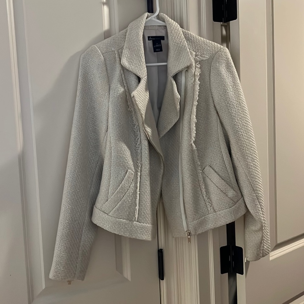 Lane Bryant cream tweed moto jacket size 14
